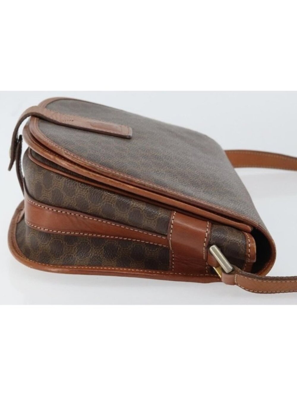 Authentic CELINE Macadam Canvas Shoulder Bag PVC Leather Brown Gold - Picture 16 of 16
